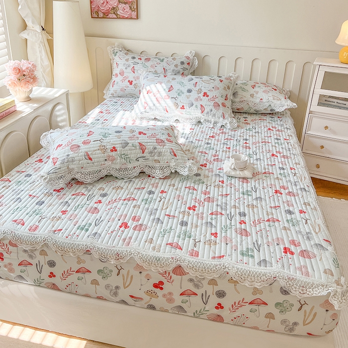 91家纺网 家纺一手货源 找家纺 麒豆豆 2025新款天丝印花床笠 蘑菇森林