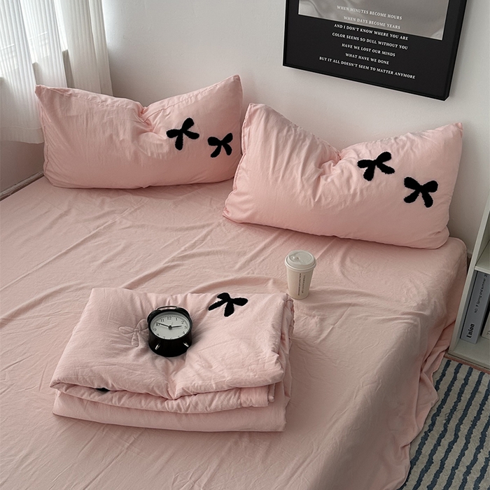 91家纺网 家纺一手货源 找家纺 （总）优色良品家纺 2025新款水洗棉毛巾绣蝴蝶结夏被四件套