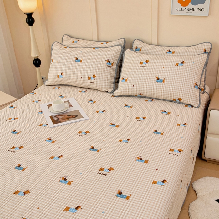 91家纺网 家纺一手货源 找家纺 情煊家纺 2025新款双面全棉夹棉枕套 俏皮狗