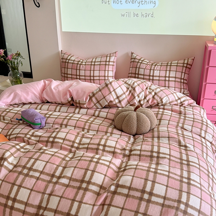 91家纺网 家纺一手货源 找家纺 2025新款全棉有氧双层纱四件套-简约系列 格调-粉