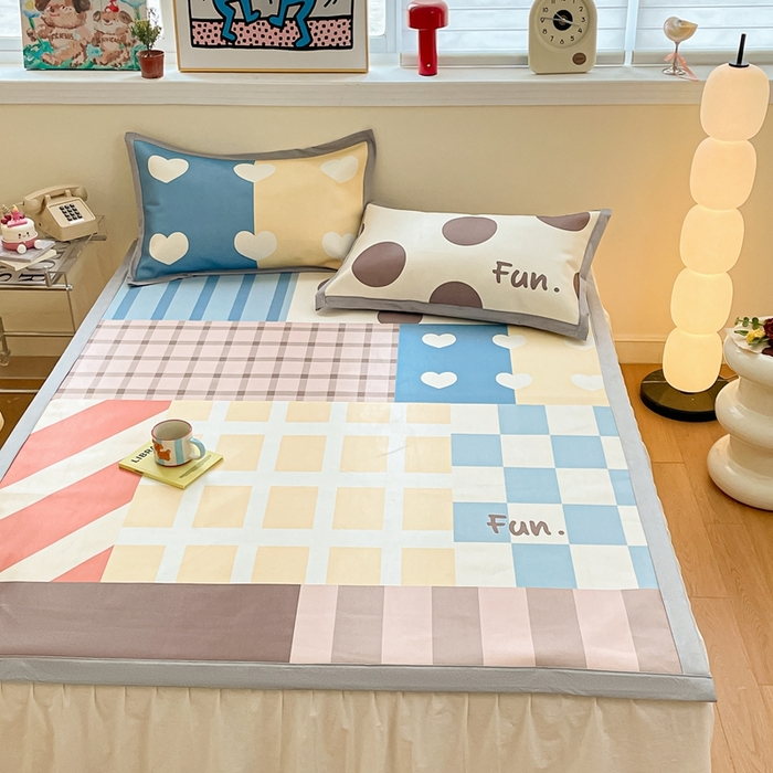 91家纺网 家纺一手货源 找家纺 川悦生活 2025新款大版凉感冰丝席三件套 格语