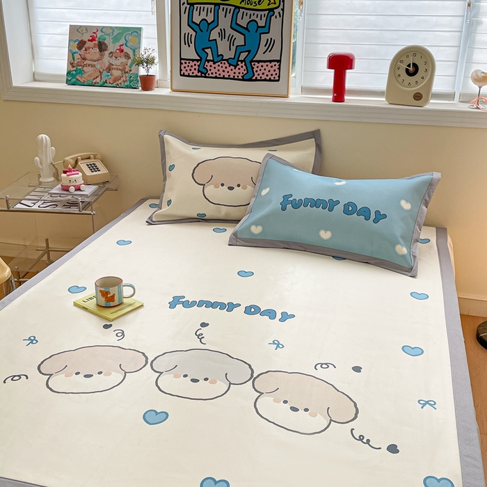 91家纺网 家纺一手货源 找家纺 川悦生活 2025新款大版凉感冰丝席三件套 叮咚小狗仔