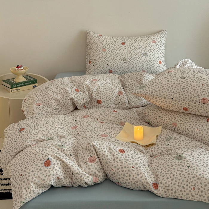 91家纺网 家纺一手货源 找家纺 塞纳 2026新款.全棉有氧双层纱四件套-场景二-南瓜派对-黄