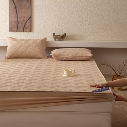 91家纺网 家纺一手货源 找家纺 莱登卡奴 2025新款A类原棉磨毛大豆夹棉床笠云纹系列 云纹-浅驼