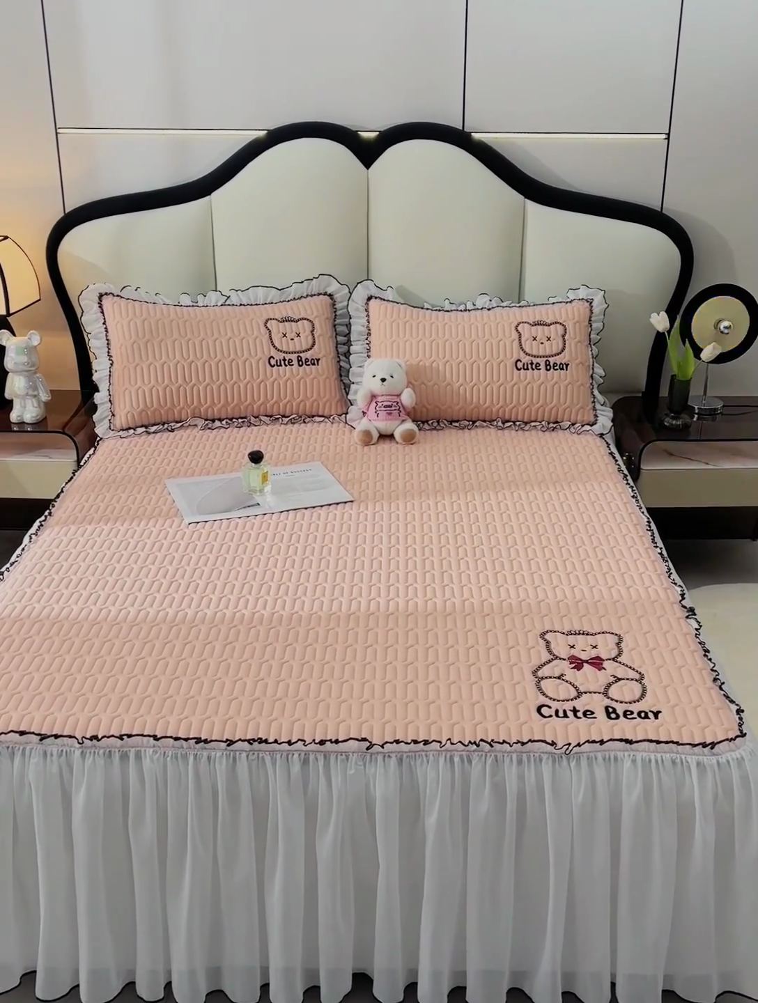 91家纺网 家纺一手货源 找家纺 炫拼家纺 2025新款coco熊床裙款乳胶凉席 coco熊-香妃粉