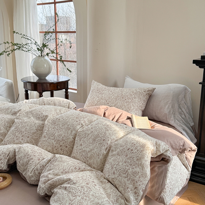 91家纺网 家纺一手货源 找家纺 2025新款全棉有氧双层纱四件套-碎花系列 月满西楼