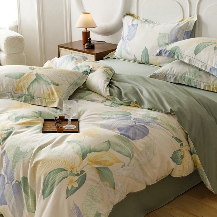 91家纺网 家纺一手货源 找家纺 金奇达2025新款【休闲午后】-轻氧水光莱赛尔四件套（标准号全网控价（折后券后）不低于258） 花悦吟兰