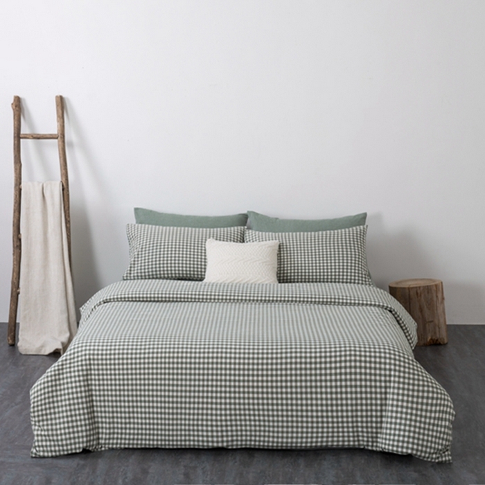 91家纺网 家纺一手货源 找家纺 玖弘家居 2025新款水洗棉单被套 绿小格