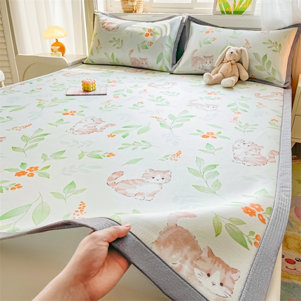 2025新款A类碳光冰丝印花凉席学生床席空调被夏被四件套配送买家秀 清风小咪