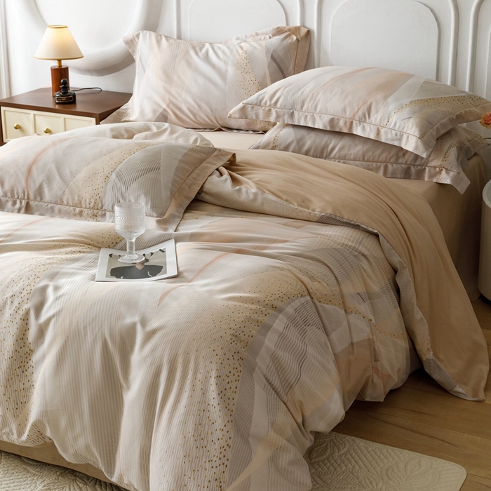 91家纺网 家纺一手货源 找家纺 金奇达2025新款【休闲午后】-轻氧水光莱赛尔四件套（标准号全网控价（折后券后）不低于258） 流金岁月