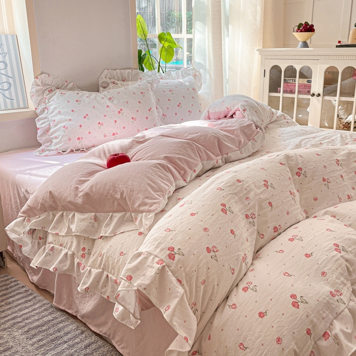 91家纺网 家纺一手货源 找家纺 雨帆家纺2025新款水洗棉印花四件套 花香四季