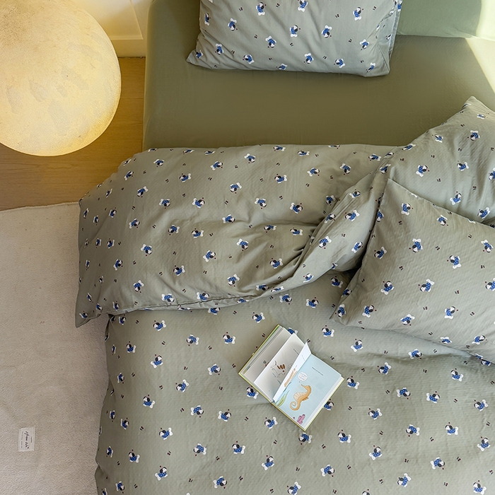 91家纺网 家纺一手货源 找家纺 2025新品全棉A类双层纱卡通风系列四件套 奶酪狗