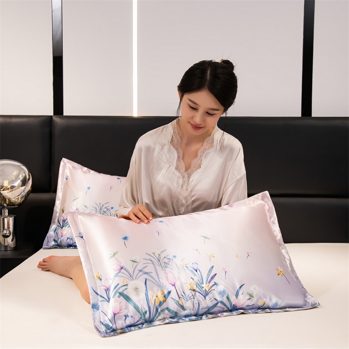 91家纺网 家纺一手货源 找家纺 梦舒羽 2025新款可水洗冰丝卡通枕套宿舍48x74cm单人凉爽枕头套 迷雾