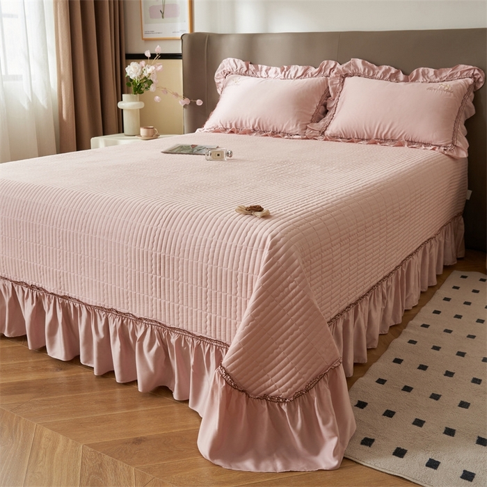 91家纺网 家纺一手货源 找家纺 恒爱家纺  2025新款莫代尔柔情似水多功能夏被床盖四件套			 			 浅豆沙