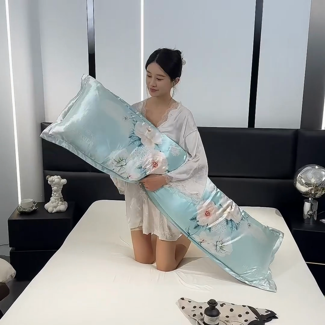 91家纺网 家纺一手货源 找家纺 梦舒羽 2025新款可水洗冰丝双人枕套凉爽情侣枕头套枕芯套 花语