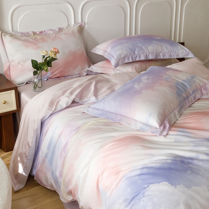 91家纺网 家纺一手货源 找家纺 金奇达2025新款【休闲午后】-轻氧水光莱赛尔四件套（标准号全网控价（折后券后）不低于258） 梦幻云彩