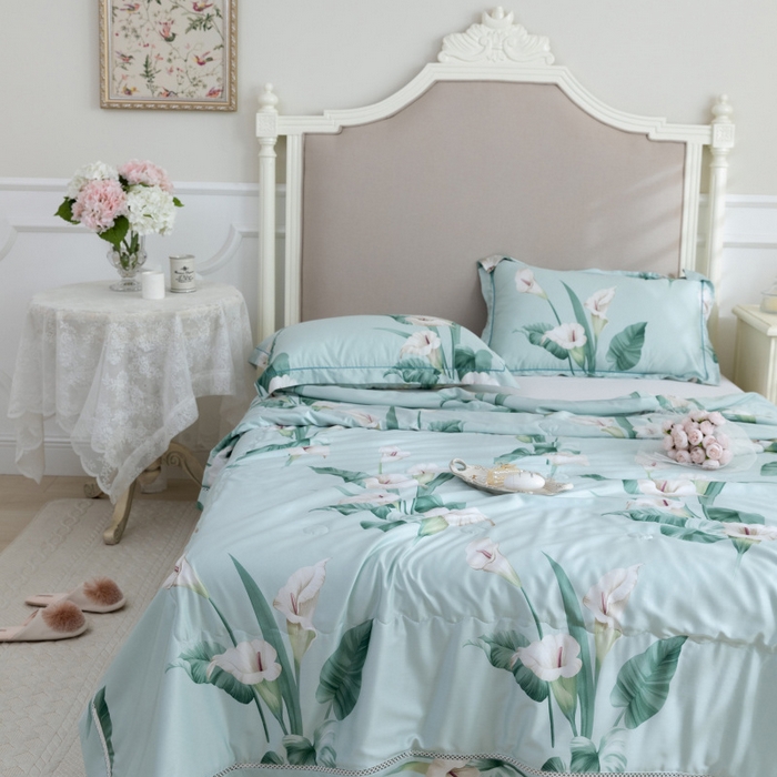 91家纺网 家纺一手货源 找家纺 棉生活家纺 2025新款春夏莫代尔天丝夏被 雅韵绿