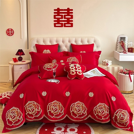 91家纺网 家纺一手货源 找家纺 （总）甜咪咪婚庆 2025新款纯棉全棉面料刺绣结婚 婚庆 四件套 多件套  小红书推荐热款