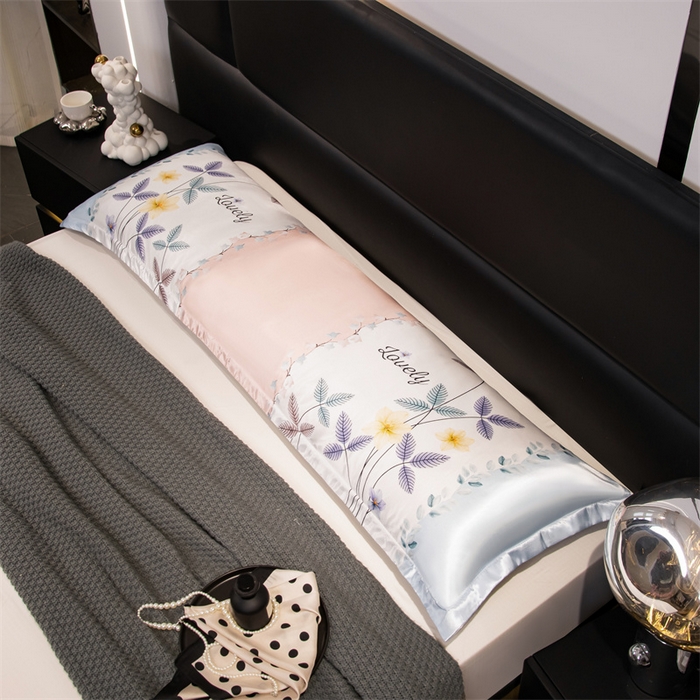 91家纺网 家纺一手货源 找家纺 梦舒羽 2025新款可水洗冰丝双人枕套凉爽情侣枕头套枕芯套 花曳