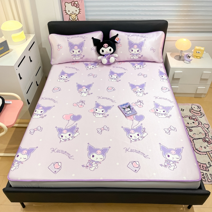 91家纺网 家纺一手货源 找家纺 暮思家居 2025新款三丽鸥正版授权数码印花A类可机洗1200D冰丝凉席三件套床笠款系列 床笠款-气球库洛米