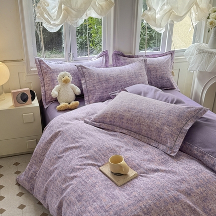 91家纺网 家纺一手货源 找家纺 简约家纺 2025新款全棉磨毛印花单品枕套 暮色-紫