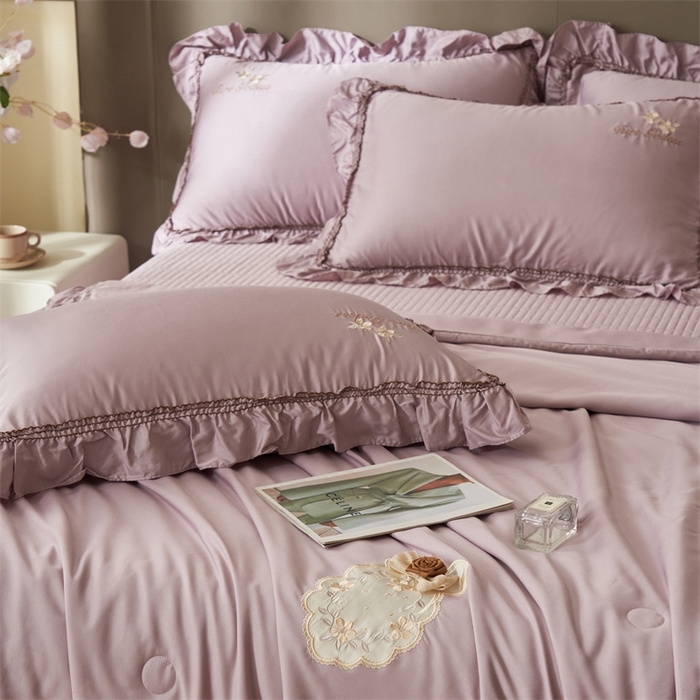 91家纺网 家纺一手货源 找家纺 恒爱家纺  2025新款莫代尔柔情似水多功能夏被床盖四件套			 			 香芋紫