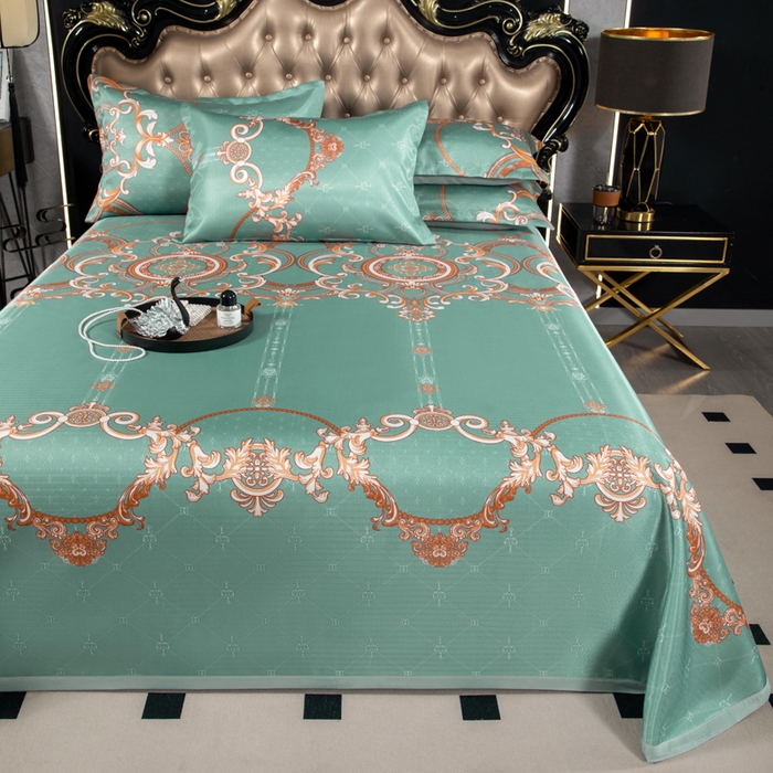 91家纺网 家纺一手货源 找家纺 肖恩毯业 2025新款印花斜纹冰丝席三件套 檐下听雨