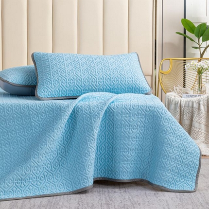 美丽折家纺 2025新款云母冰丝乳胶凉席三件套系列 波尔多-蓝