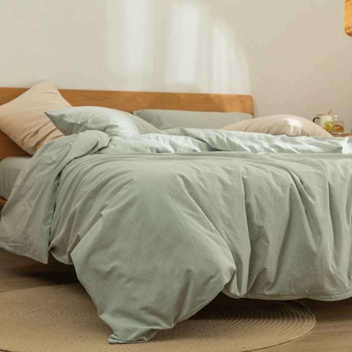 91家纺网 家纺一手货源 找家纺 玖弘家居 2025新款水洗棉单被套 绿密条