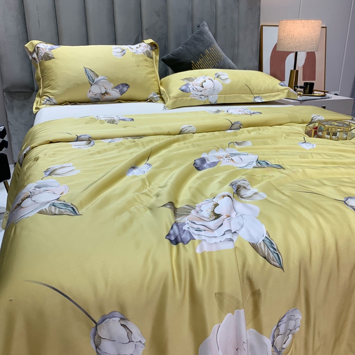 91家纺网 家纺一手货源 找家纺 棉生活家纺 2025新款春夏莫代尔天丝夏被 邂逅花语-黄