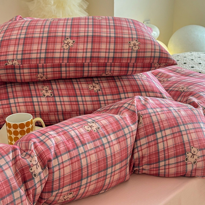 91家纺网 家纺一手货源 找家纺 塞纳 2026新款.全棉有氧双层纱四件套-场景二-禧可-红