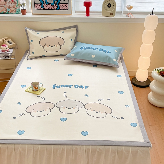 91家纺网 家纺一手货源 找家纺 川悦生活 2025新款大版凉感冰丝席三件套 叮咚小狗仔