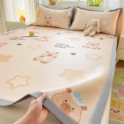 91家纺网 家纺一手货源 找家纺 （总）2025新款A类碳光冰丝印花凉席学生床席空调被夏被四件套配送买家秀