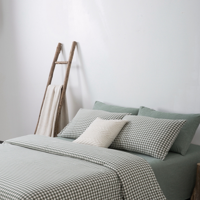 91家纺网 家纺一手货源 找家纺 玖弘家居 2025新款水洗棉单被套 绿小格