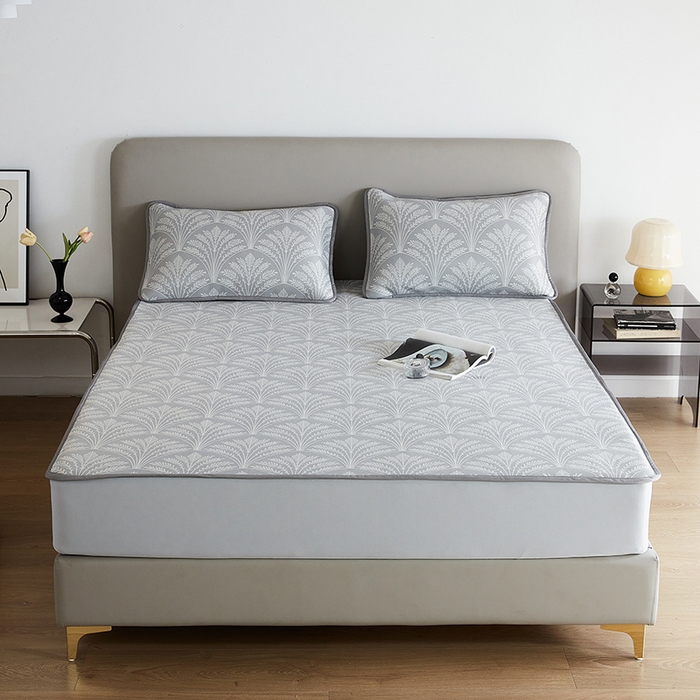 91家纺网 家纺一手货源 找家纺 千朵森 2025新款冰岛冰感丝床笠款凉席三件套-风格一 冰岛-山梗灰