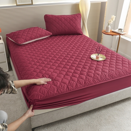 慕克斯  2025新款原棉大豆抗菌夹棉防水床笠床垫保护罩-四季跑量款 玫红