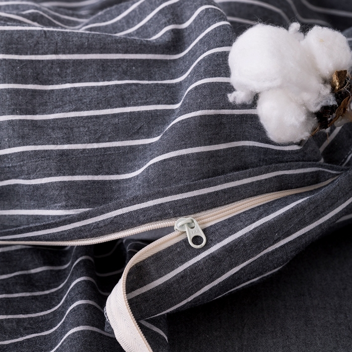 91家纺网 家纺一手货源 找家纺 玖弘家居 2025新款水洗棉单被套 黑细条