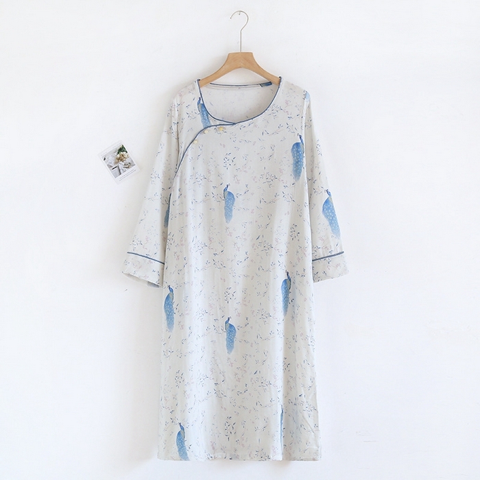 91家纺网 家纺一手货源 找家纺 洛兰沙家居馆【只代发】【只代发】 2025新款国风竹纤维鸟语花香春夏女睡衣大码长袖长裤自带凉感休闲套装 ls1308