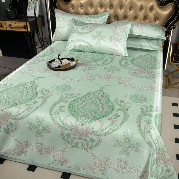 91家纺网 家纺一手货源 找家纺 肖恩毯业 2025新款印花斜纹冰丝席三件套 晚风来信