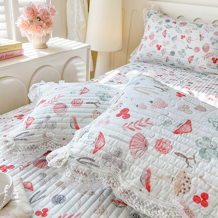 91家纺网 家纺一手货源 找家纺 麒豆豆 2025新款天丝印花床笠 蘑菇森林