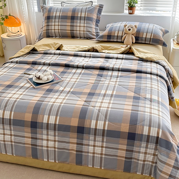 91家纺网 家纺一手货源 找家纺 欧夏家纺 2025新款里外全棉印花夏被100%新疆棉花 咖大格