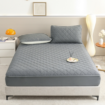 91家纺网 家纺一手货源 找家纺 慕克斯  2025新款原棉大豆抗菌夹棉防水床笠床垫保护罩-四季跑量款 青灰