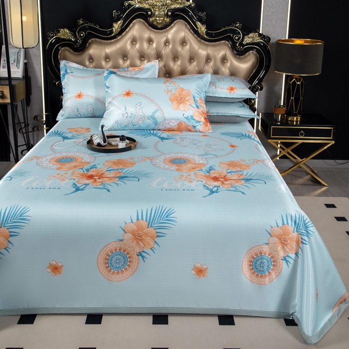 91家纺网 家纺一手货源 找家纺 肖恩毯业 2025新款印花斜纹冰丝席三件套 青柠之夏