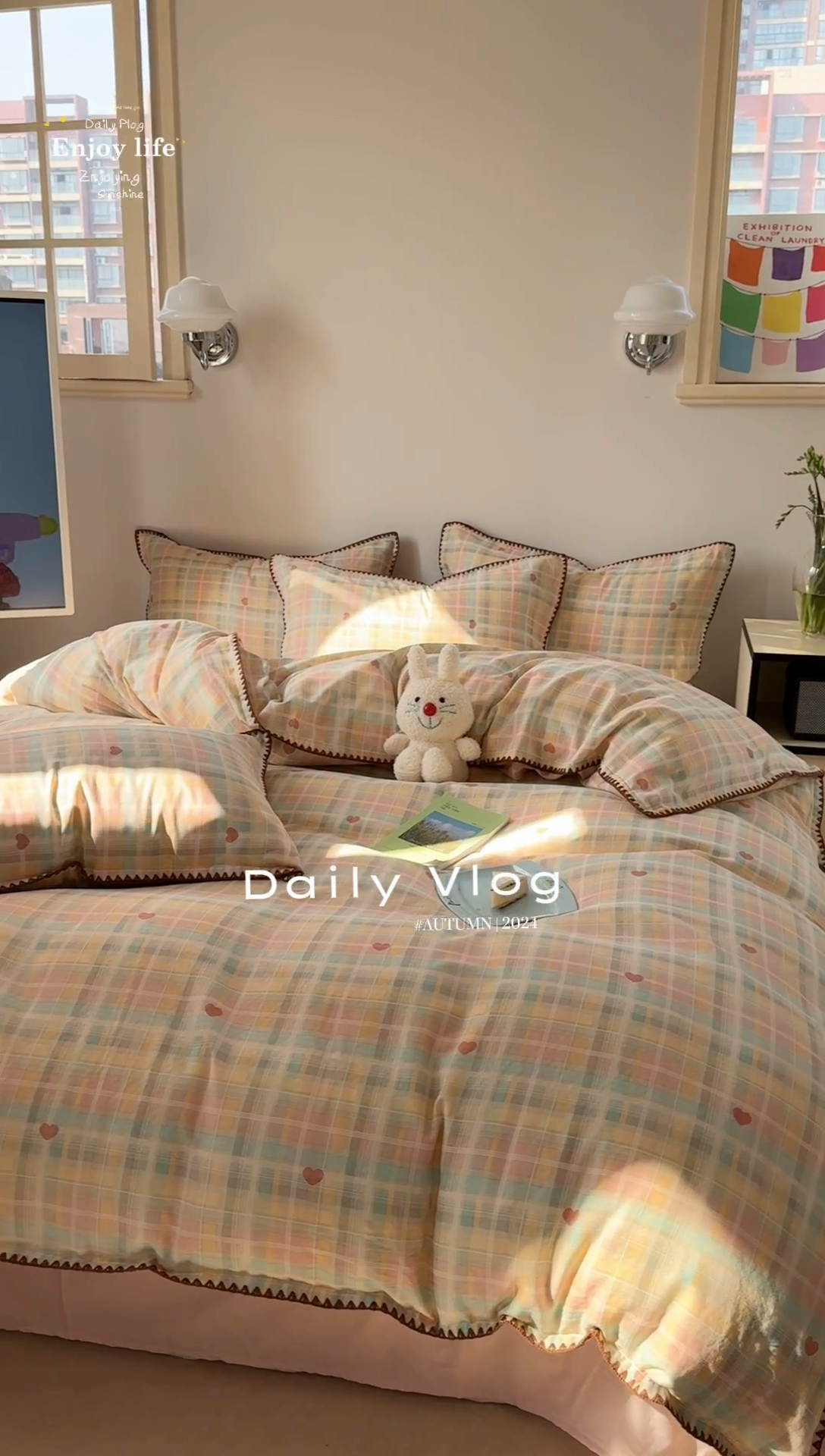 91家纺网 家纺一手货源 找家纺 金丝鸟家纺 2025新款全棉双层纱贝壳边四件套格子系列 七彩方格