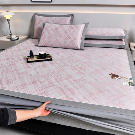 91家纺网 家纺一手货源 找家纺 （总）小牛席业 2025新款简单生活-清凉冰丝席系列（床笠款）凉席藤席冰藤双面席冰丝席竹席凉席空调席草席三件套