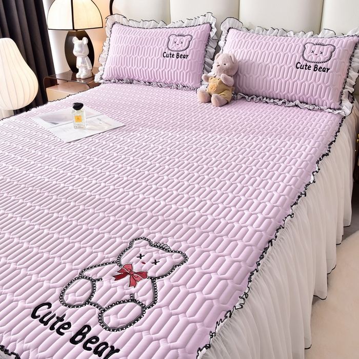 91家纺网 家纺一手货源 找家纺 炫拼家纺 2025新款coco熊床裙款乳胶凉席 coco熊-熏衣紫