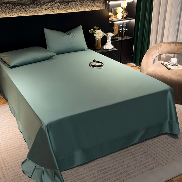 91家纺网 家纺一手货源 找家纺 氧家2025新款60支全棉贡缎纯色四件套 松石绿