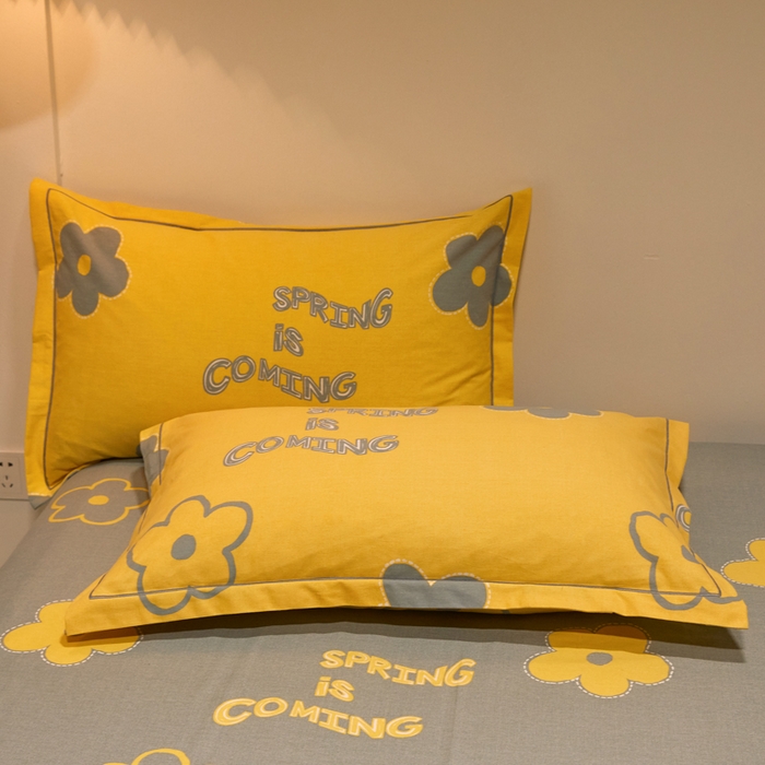 91家纺网 家纺一手货源 找家纺 简约家纺 2025新款全棉磨毛印花单品枕套 蜜恋-黄