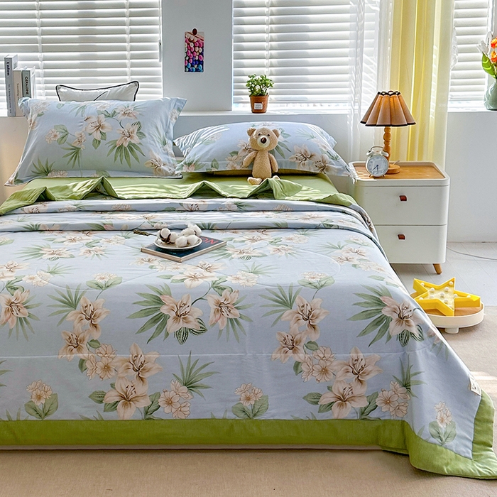 91家纺网 家纺一手货源 找家纺 欧夏家纺 2025新款里外全棉印花夏被100%新疆棉花 花涧水色