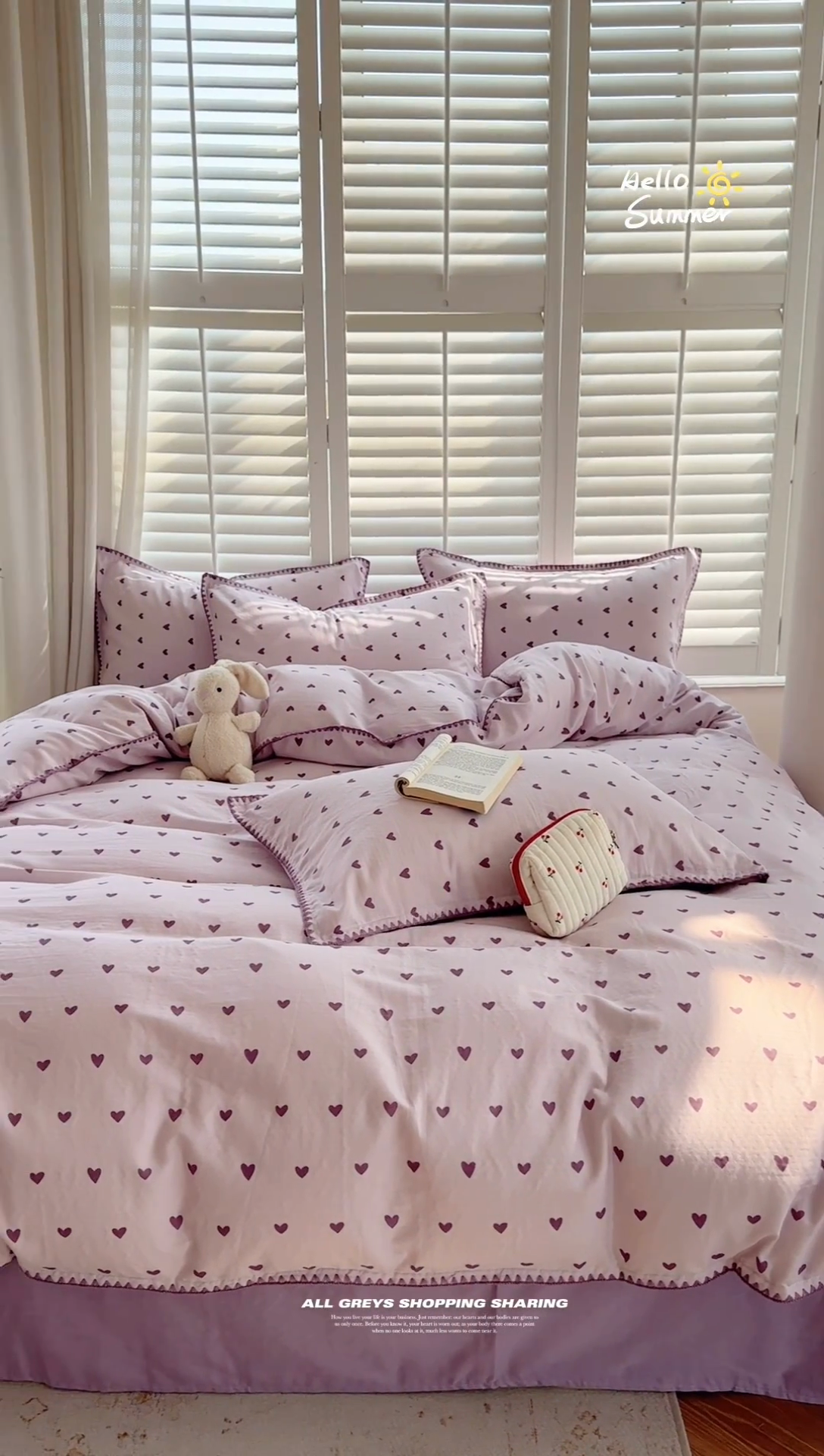 91家纺网 家纺一手货源 找家纺 金丝鸟家纺 2025新款全棉双层纱贝壳边四件套花卉系列 紫色心情